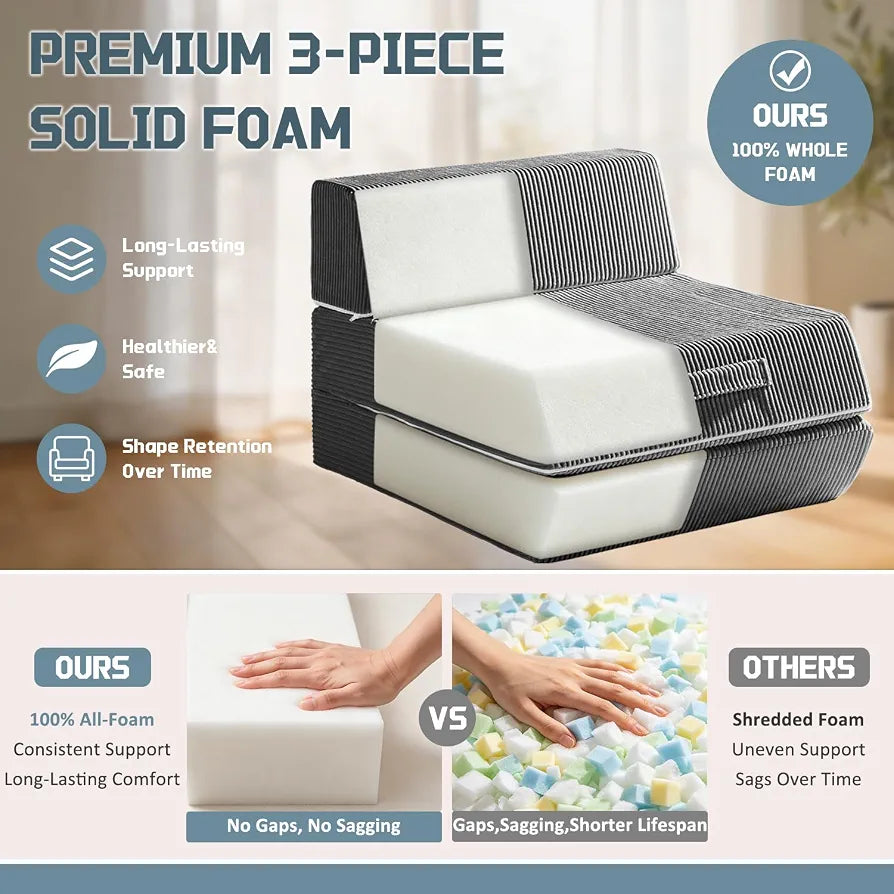 Folding Chair Bed, 16lbs Convertible Sleeper Chair Sofa Bed, Dark Grey