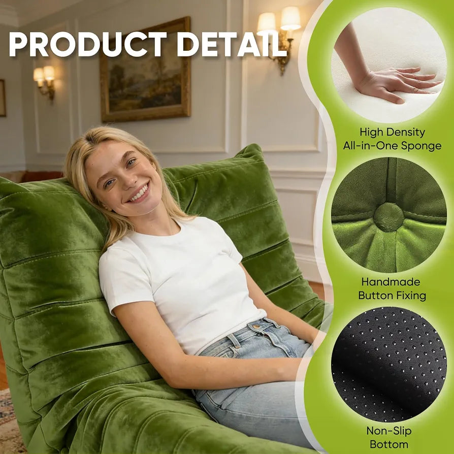 Trenda Bean Bag Chair for Adults, High-Density Foam, Dutch Velvet, Green