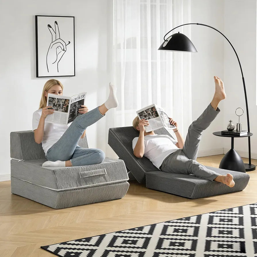 Folding Chair Bed, 16lbs Convertible Sleeper Chair Sofa Bed, Light Grey