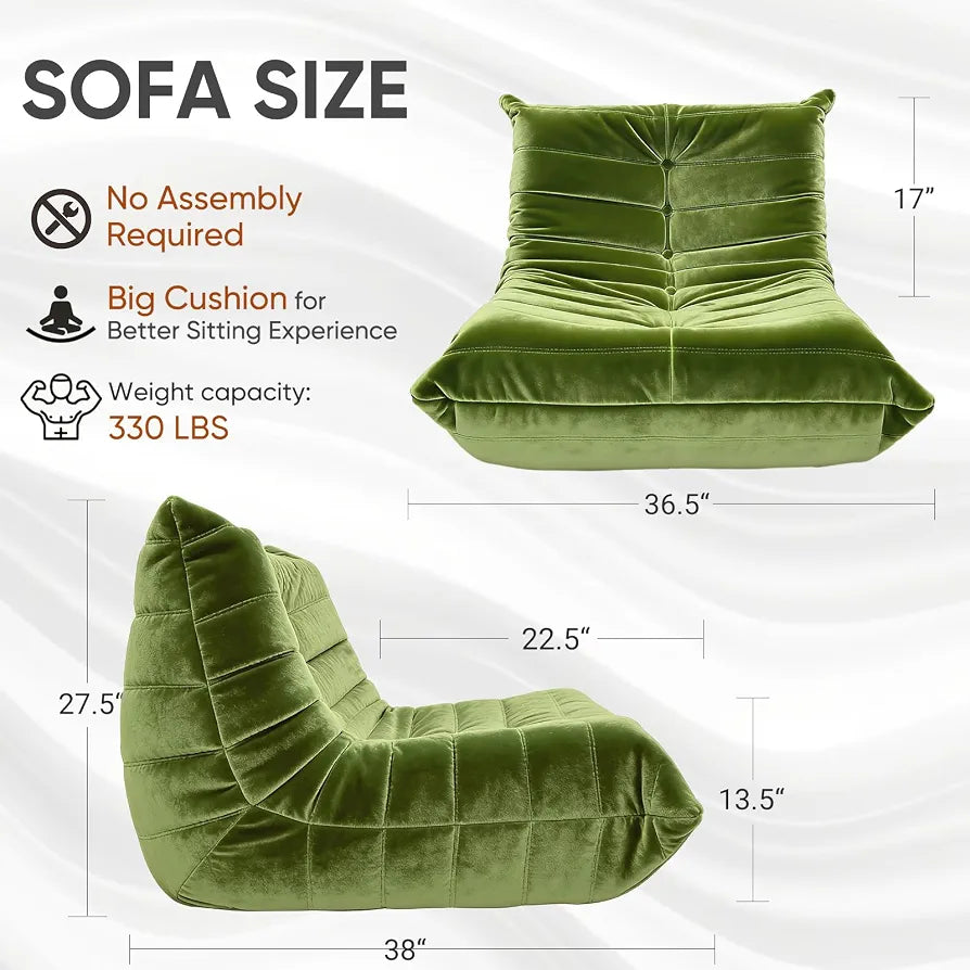Trenda Bean Bag Chair for Adults, High-Density Foam, Dutch Velvet, Green