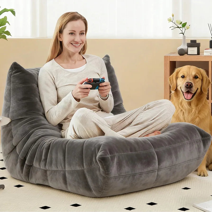 Trenda Bean Bag Chair for Adults, High-Density Foam, Dutch Velvet,Grey