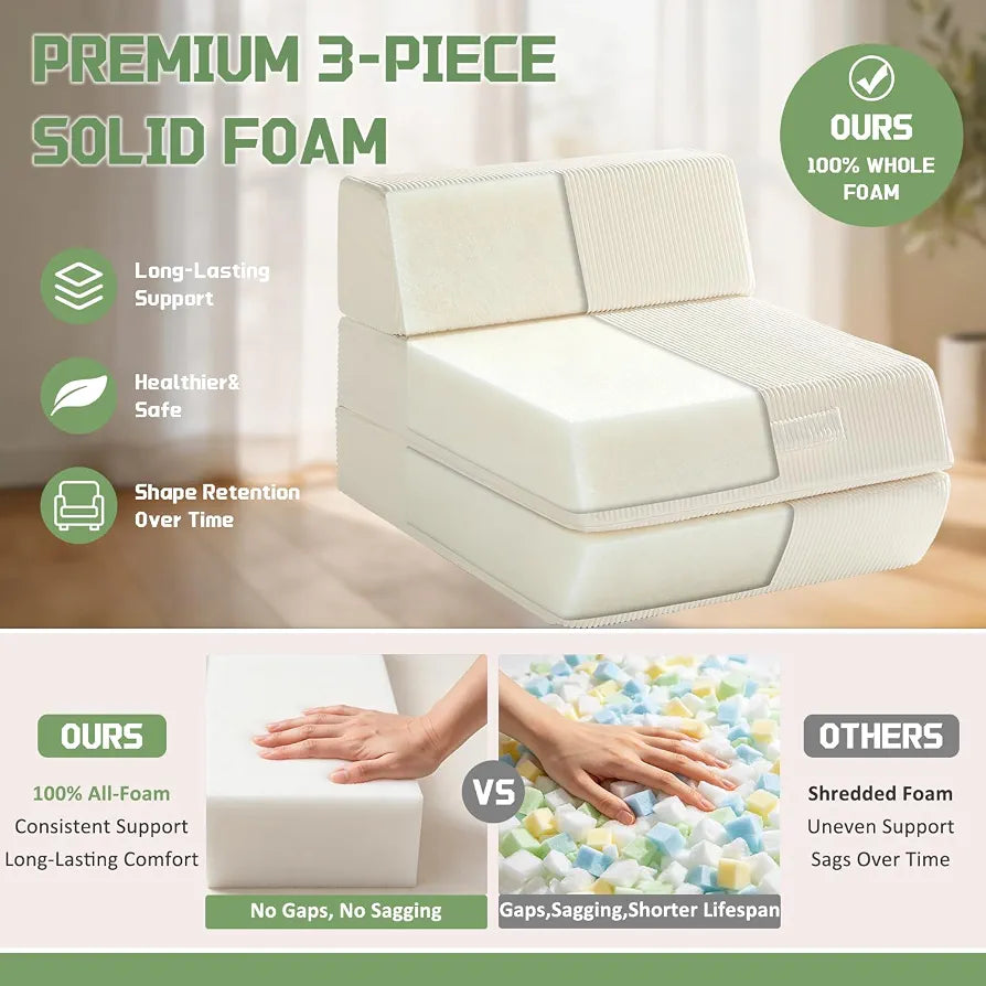 Trenda Folding Chair Bed, 16lbs Convertible Sleeper Chair Sofa Bed, Beige