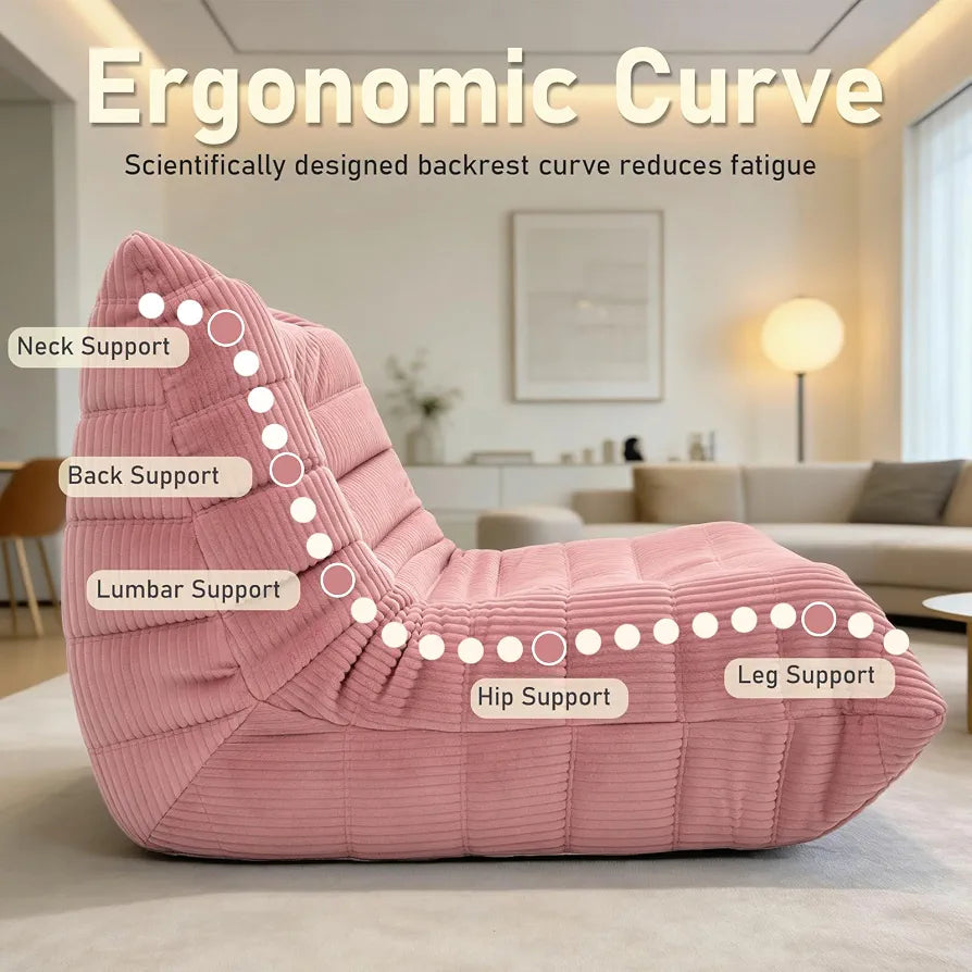 Trenda Bean Bag Chair for Adults, High-Density Foam, Corduroy, Pink