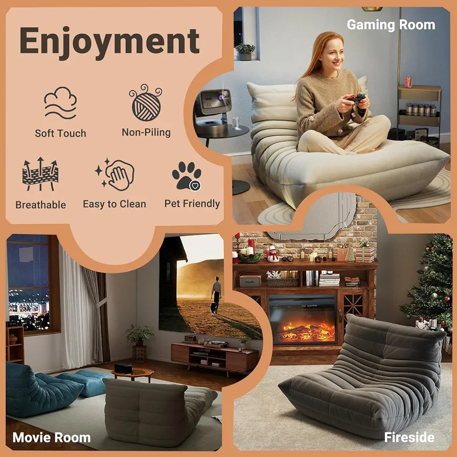 Trenda Bean Bag Chair for Adults, High-Density Foam, Dutch Velvet,Blue
