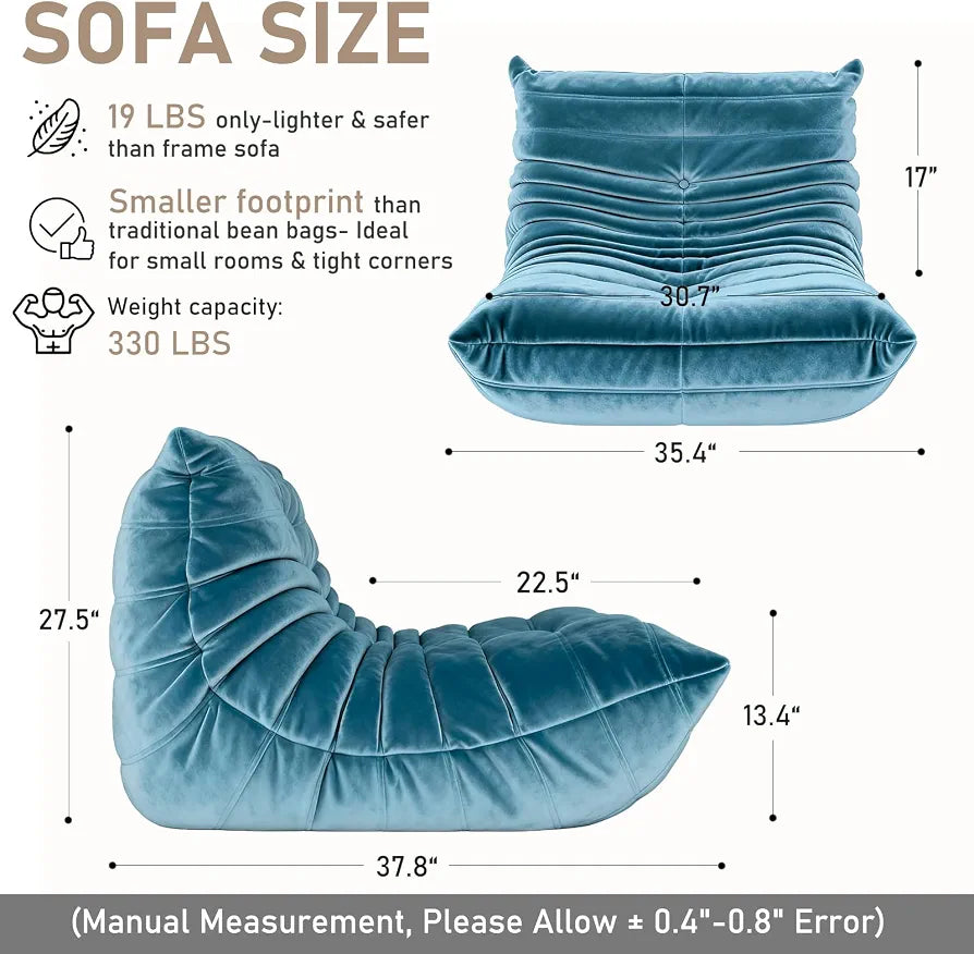 Trenda Bean Bag Chair for Adults, High-Density Foam, Dutch Velvet,Blue