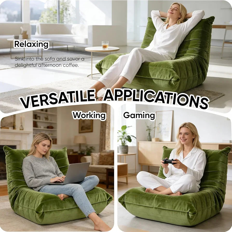 Trenda Bean Bag Chair for Adults, High-Density Foam, Dutch Velvet, Green