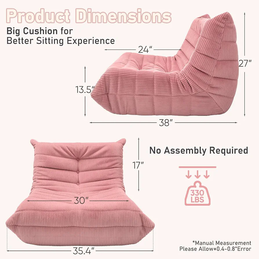 Trenda Bean Bag Chair for Adults, High-Density Foam, Corduroy, Pink