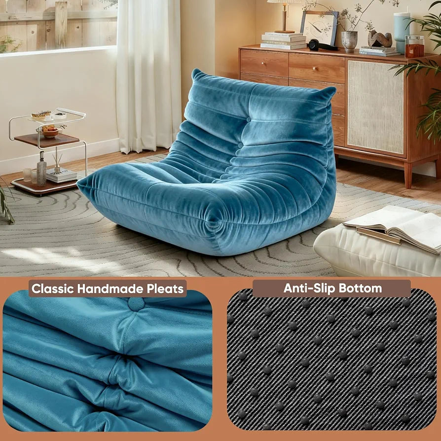 Trenda Bean Bag Chair for Adults, High-Density Foam, Dutch Velvet,Blue