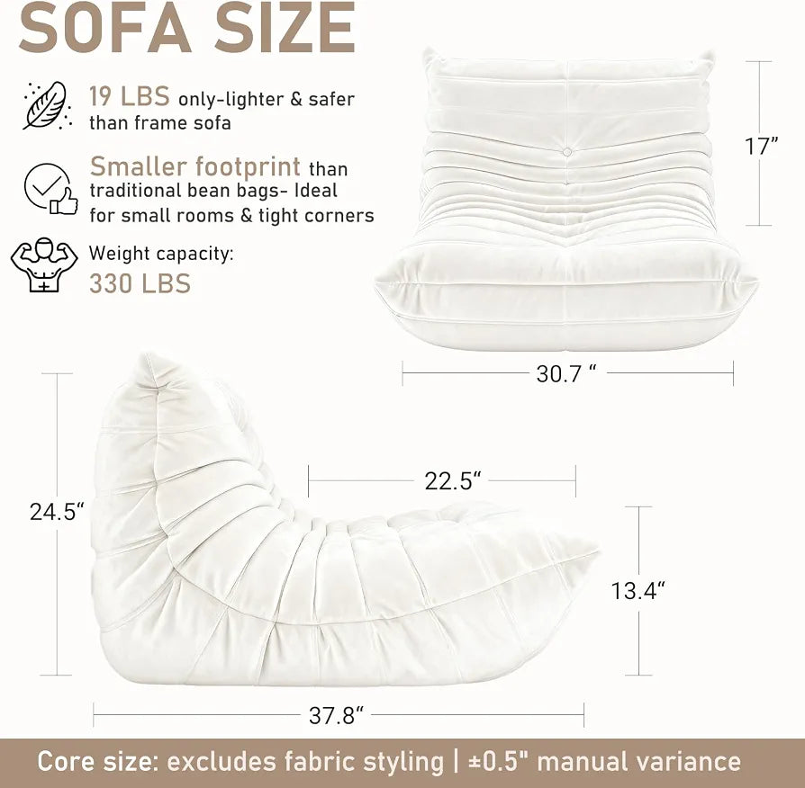 Trenda Bean Bag Chair for Adults, High-Density Foam, Dutch Velvet,Beige