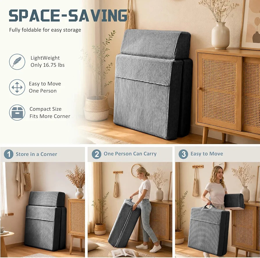 Folding Chair Bed, 16lbs Convertible Sleeper Chair Sofa Bed, Dark Grey