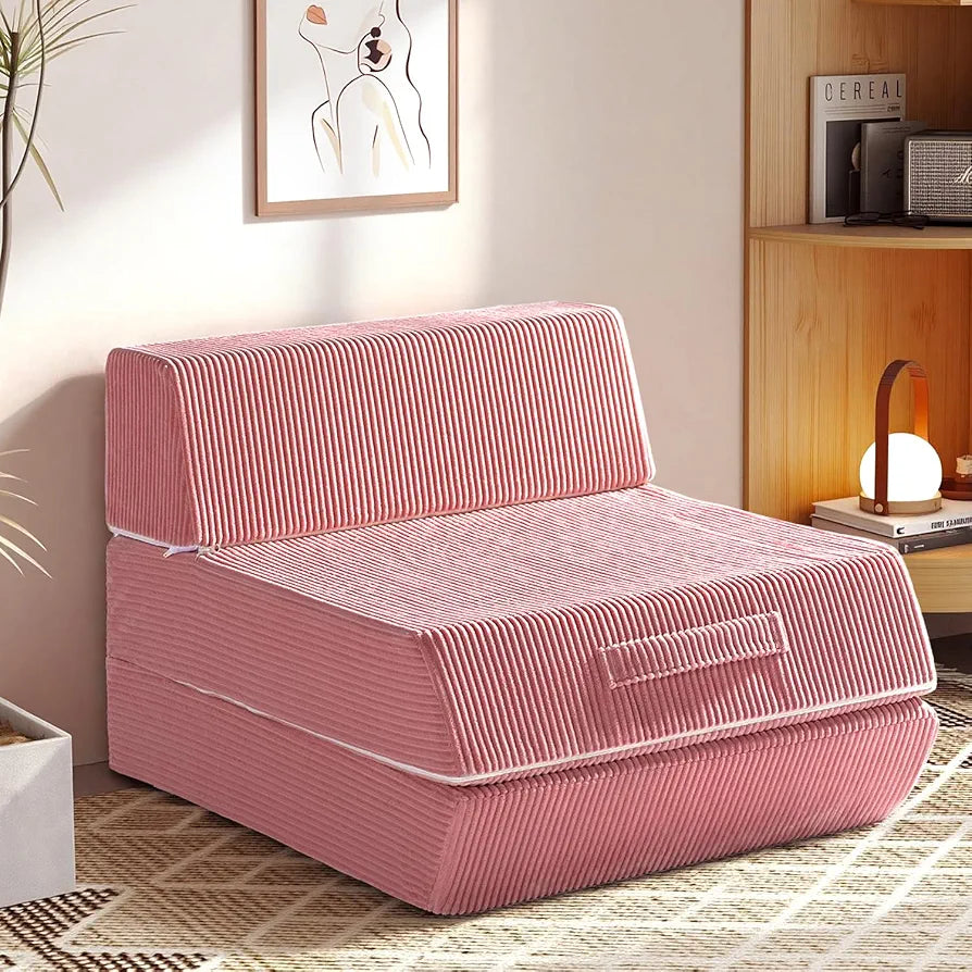 Trenda Folding Chair Bed, 16lbs Convertible Sleeper Chair Sofa Bed, Pink