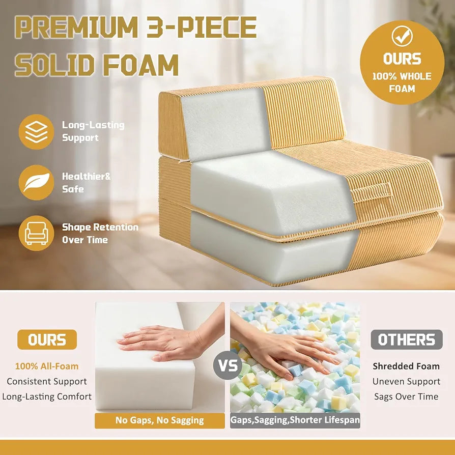 Trenda Folding Chair Bed, 16lbs Convertible Sleeper Chair Sofa Bed, Camel