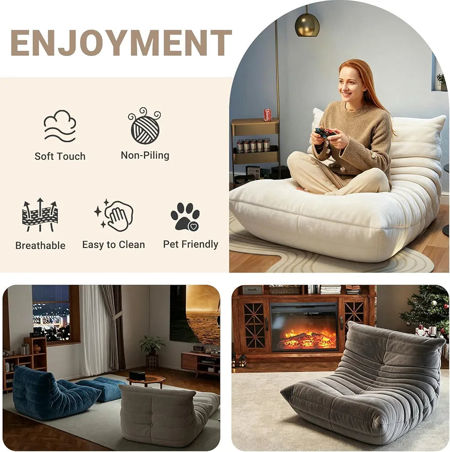 Trenda Bean Bag Chair for Adults, High-Density Foam, Dutch Velvet,Beige