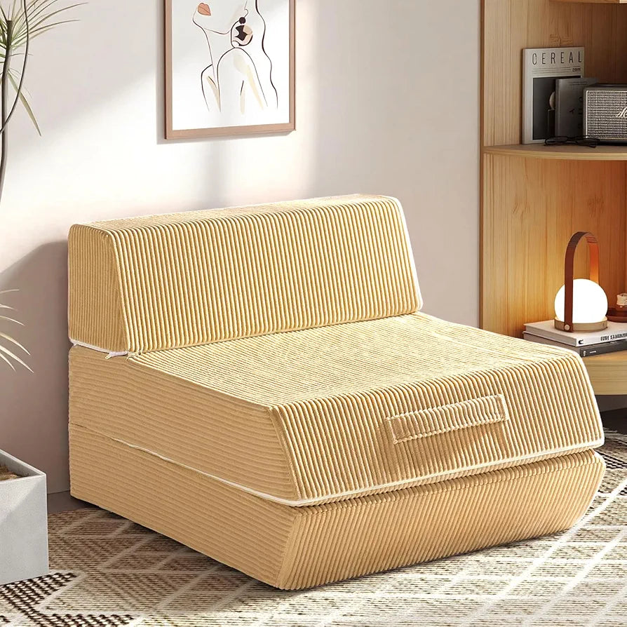 Trenda Folding Chair Bed, 16lbs Convertible Sleeper Chair Sofa Bed, Camel