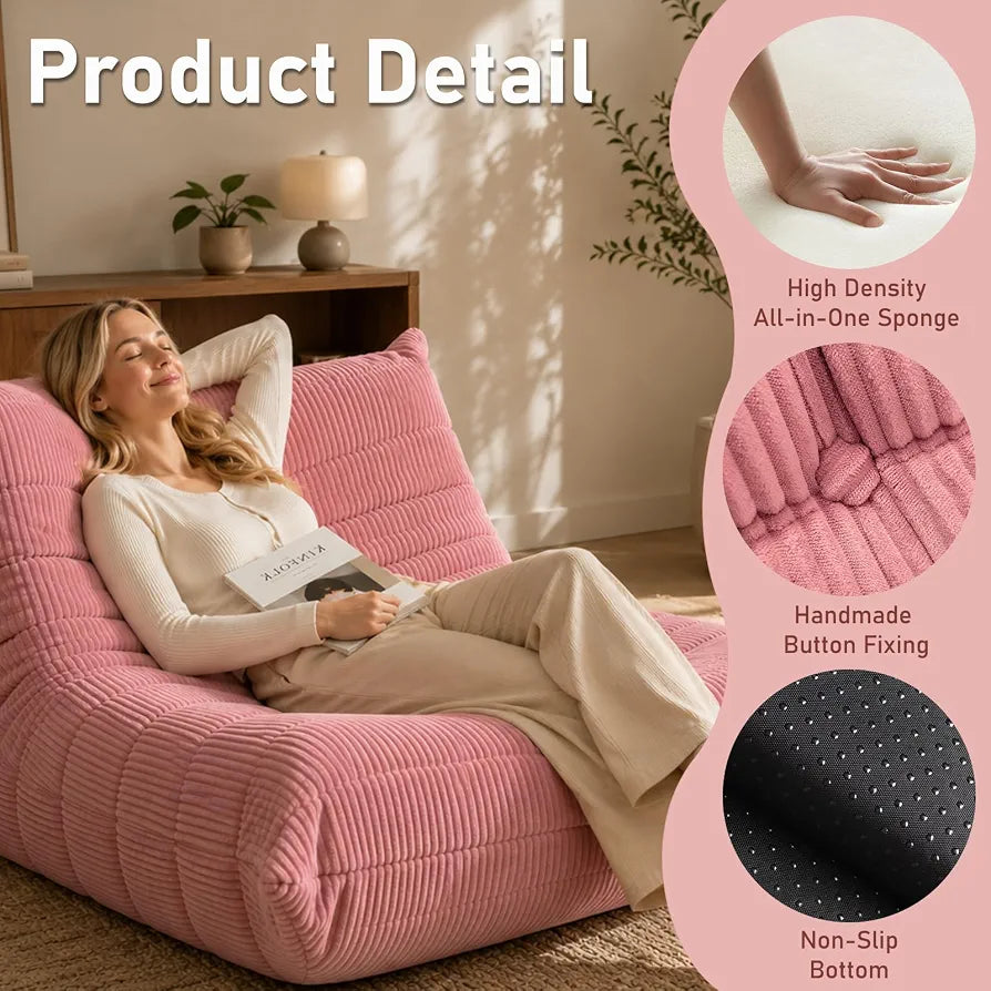 Trenda Bean Bag Chair for Adults, High-Density Foam, Corduroy, Pink