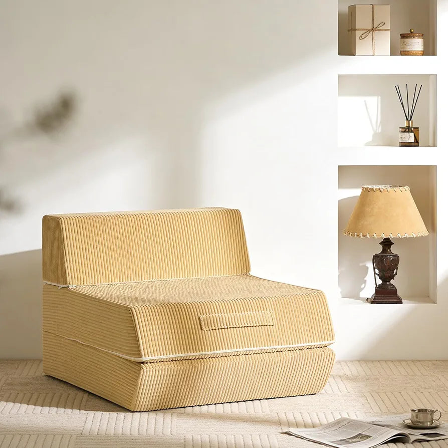 Trenda Folding Chair Bed, 16lbs Convertible Sleeper Chair Sofa Bed, Camel