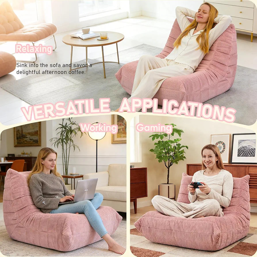 Trenda Bean Bag Chair for Adults, High-Density Foam, Corduroy, Pink