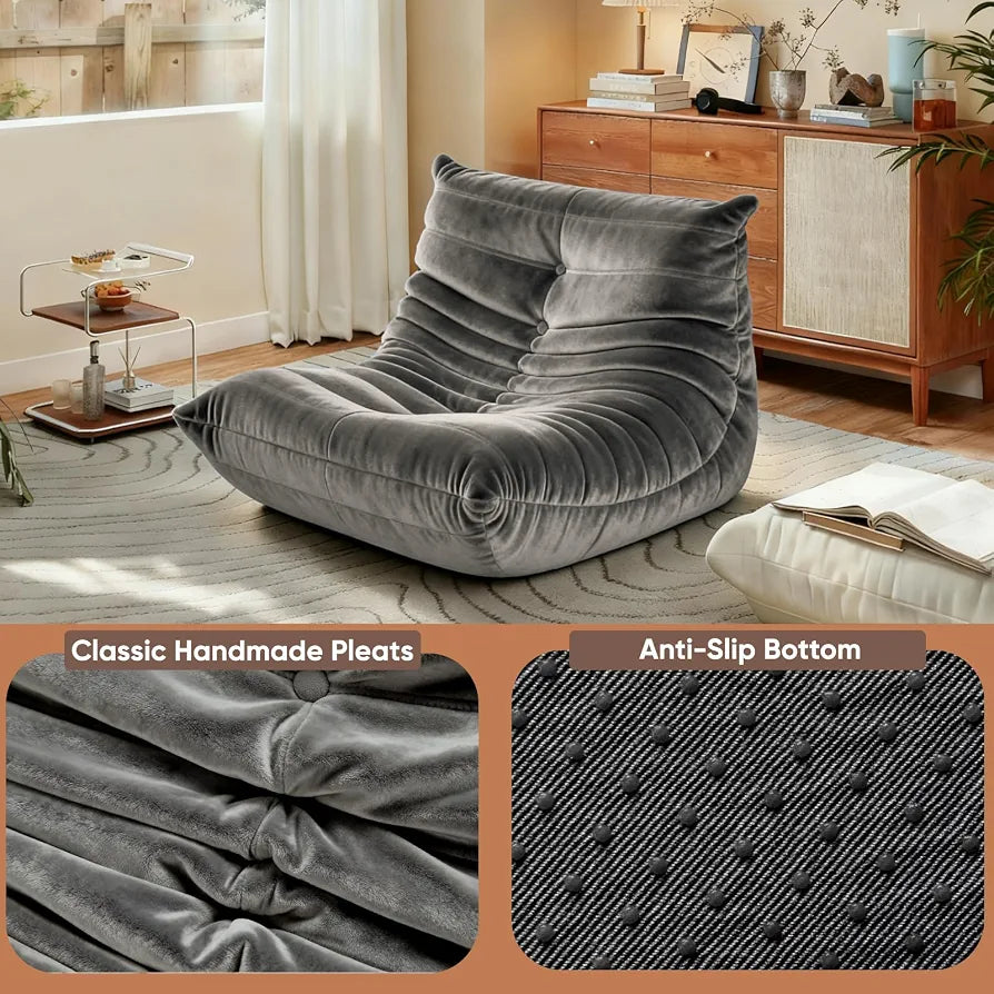 Trenda Bean Bag Chair for Adults, High-Density Foam, Dutch Velvet,Grey